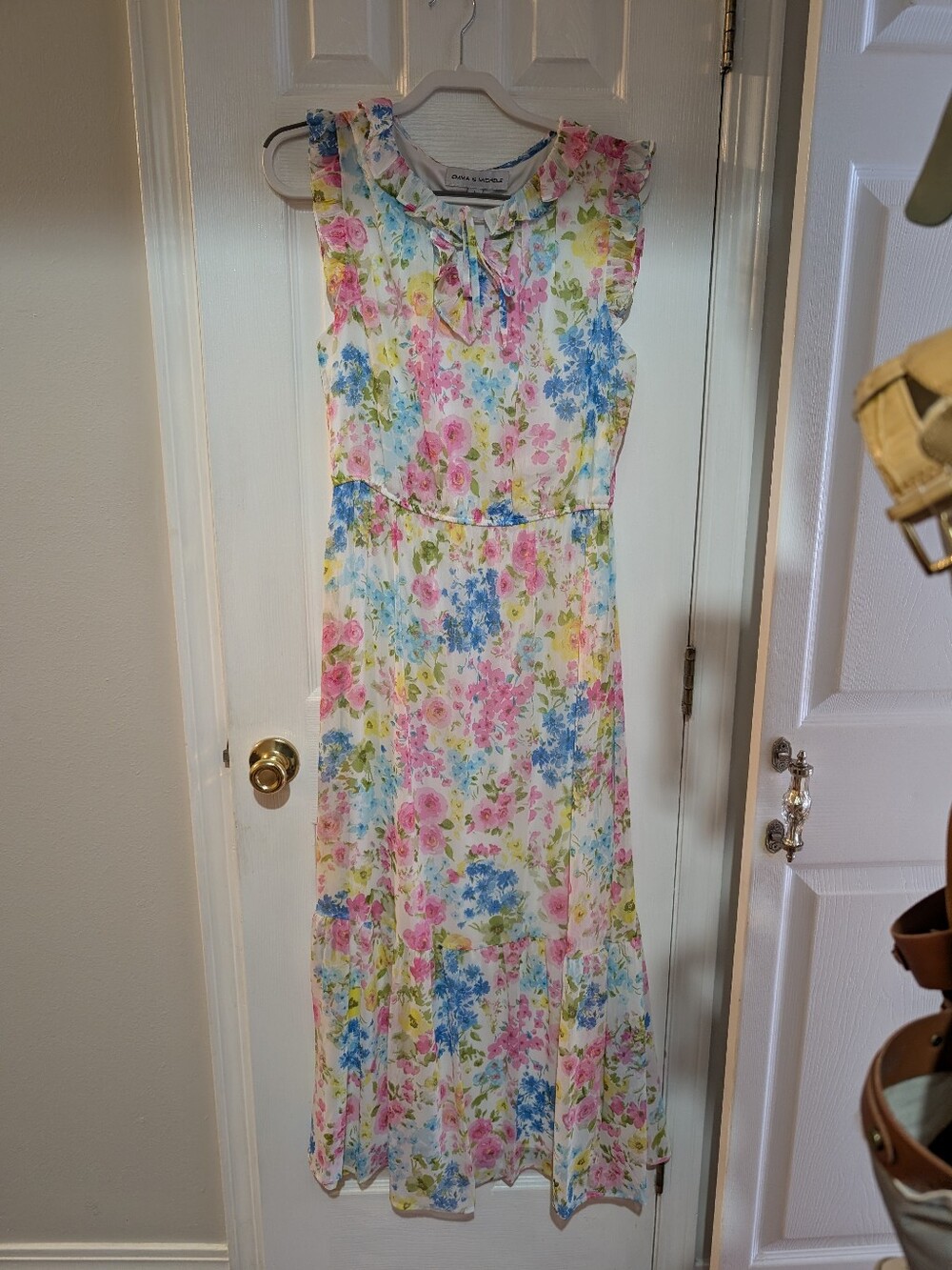Emma & Michele Floral Ruffle Tie-Neck Maxi Dress - Pink, Blue & Yellow